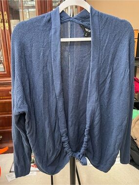 Vera Wang Navy Open-Front Knit Cardigan with Tie Hem